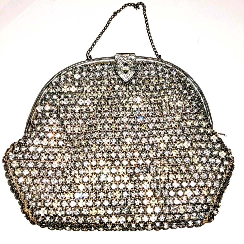 Vintage Whiting Davis shiny silver mesh Rhynestone